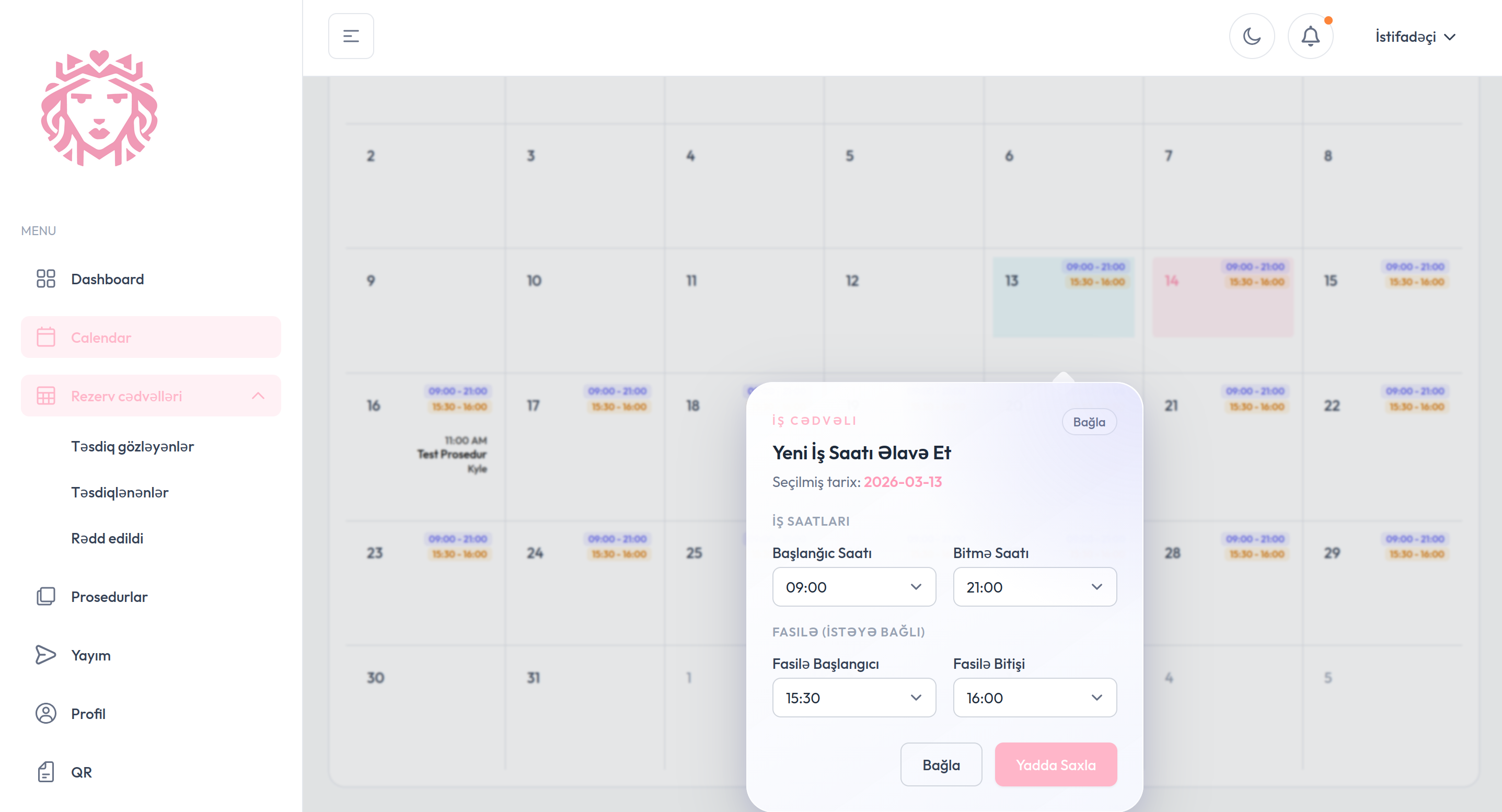 İş saatı əlavə etmə modalı